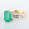 Bague 54 Bague émeraude rectangulaire en or jaune et or blanc 750 et diamants 58 Facettes 8397
