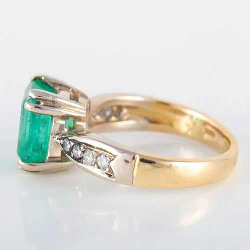 Bague 54 Bague émeraude rectangulaire en or jaune et or blanc 750 et diamants 58 Facettes 8397