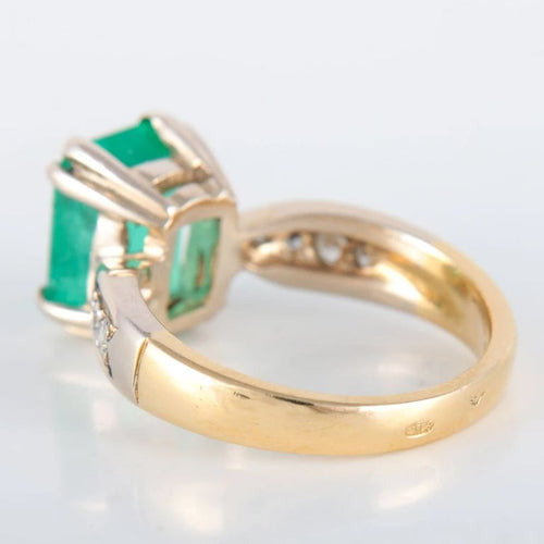 Bague 54 Bague émeraude rectangulaire en or jaune et or blanc 750 et diamants 58 Facettes 8397