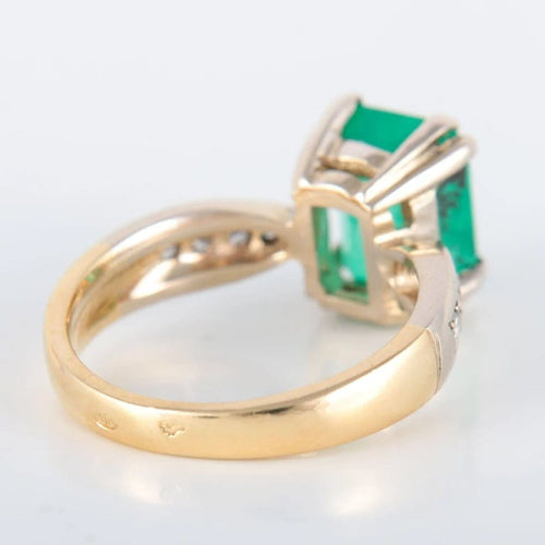 Bague 54 Bague émeraude rectangulaire en or jaune et or blanc 750 et diamants 58 Facettes 8397