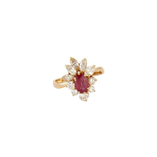 Bague 57 Bague marguerite en or jaune 750 rubis et diamants 58 Facettes 8475