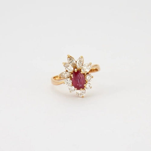 Bague 57 Bague marguerite en or jaune 750 rubis et diamants 58 Facettes 8475