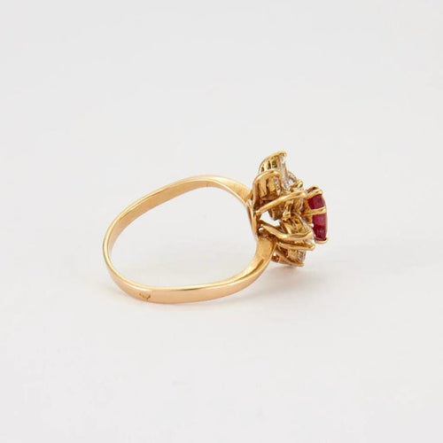 Bague 57 Bague marguerite en or jaune 750 rubis et diamants 58 Facettes 8475