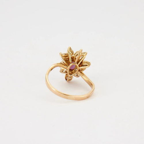 Bague 57 Bague marguerite en or jaune 750 rubis et diamants 58 Facettes 8475