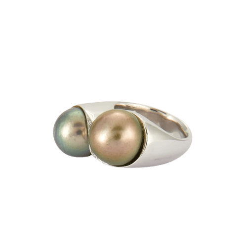Bague 53 Bague Toi & Moi en or blanc 750 avec perles et diamants 58 Facettes 8438