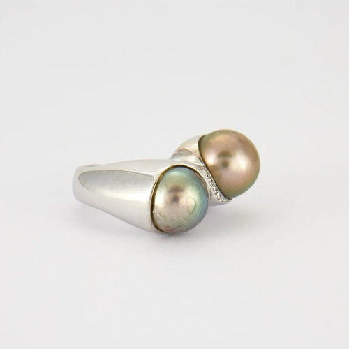 Bague 53 Bague Toi & Moi en or blanc 750 avec perles et diamants 58 Facettes 8438