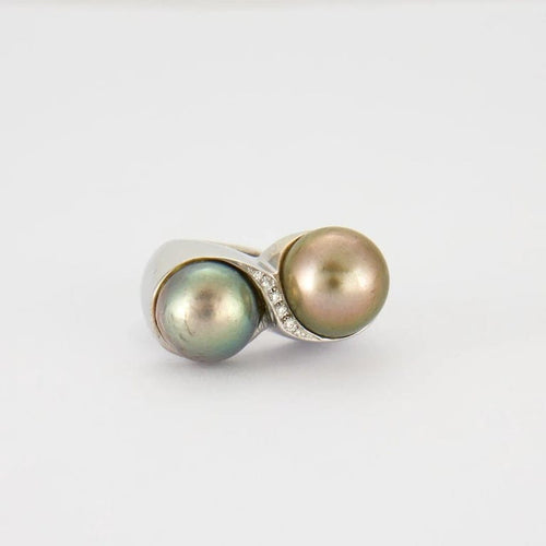 Bague 53 Bague Toi & Moi en or blanc 750 avec perles et diamants 58 Facettes 8438