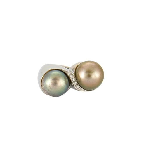 Bague 53 Bague Toi & Moi en or blanc 750 avec perles et diamants 58 Facettes 8438