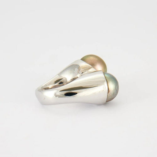 Bague 53 Bague Toi & Moi en or blanc 750 avec perles et diamants 58 Facettes 8438