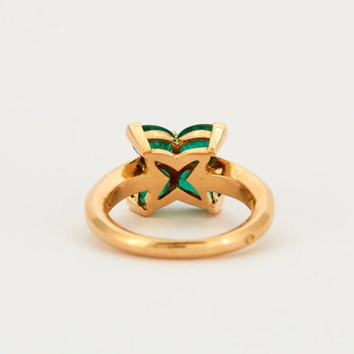 Bague 54 Bague fleur en or jaune 750 avec émeraudes et diamants 58 Facettes