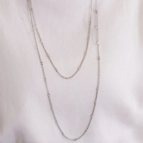 Collier Sautoir en platine avec diamants 58 Facettes