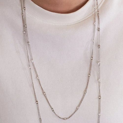 Collier Sautoir en platine avec diamants 58 Facettes