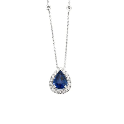 Collier Pendentif sur chaîne en or blanc avec saphir et diamants 58 Facettes