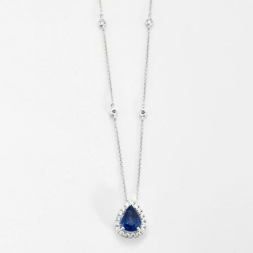 Collier Pendentif sur chaîne en or blanc avec saphir et diamants 58 Facettes