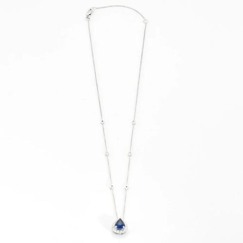 Collier Pendentif sur chaîne en or blanc avec saphir et diamants 58 Facettes