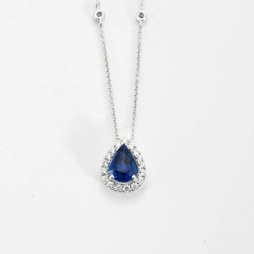 Collier Pendentif sur chaîne en or blanc avec saphir et diamants 58 Facettes