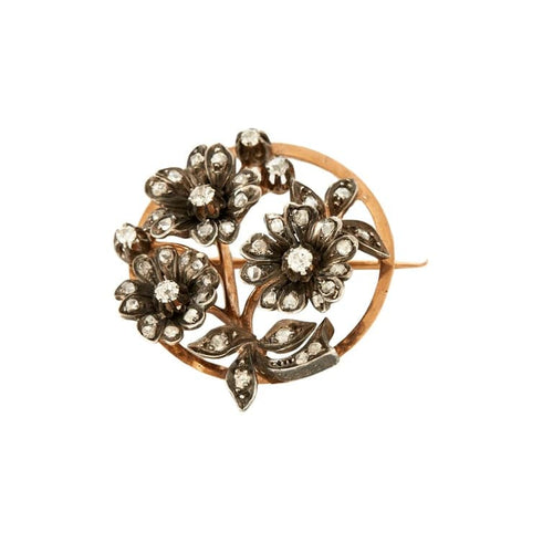 Broche Broche ronde en or et platine avec diamants taille rose 58 Facettes