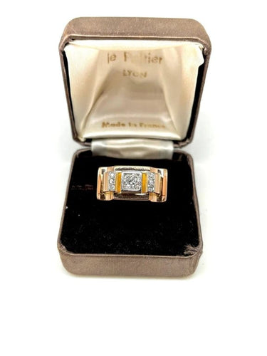 Bague 51 Bague Tank Art déco en or jaune 18K et diamants 58 Facettes M8645