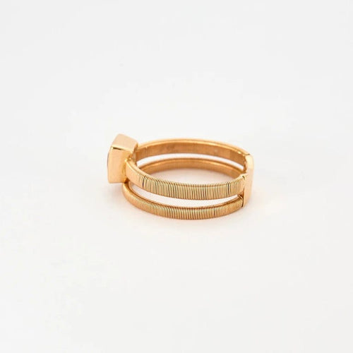 Bague 54 Bague double jonc à stries en or rose 18k sertie d’une citrine 58 Facettes C31B
