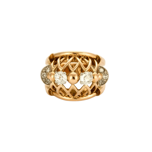 Bague 54 Bague rétro en or jaune 18k et diamants 58 Facettes M8775