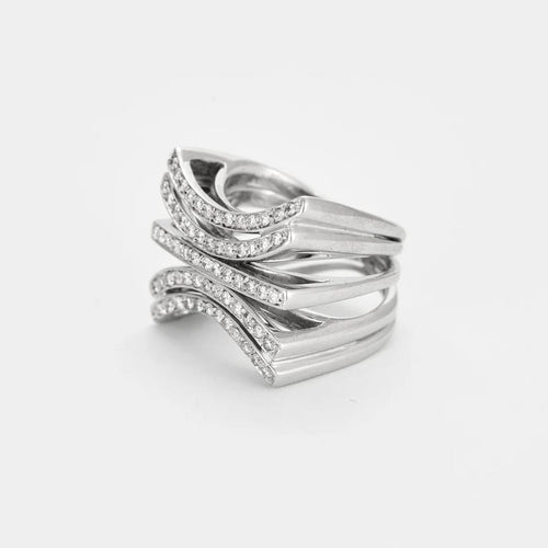 Bague 54 Bague chevalière en or blanc 18k à 5 rangs de diamants 58 Facettes M8872