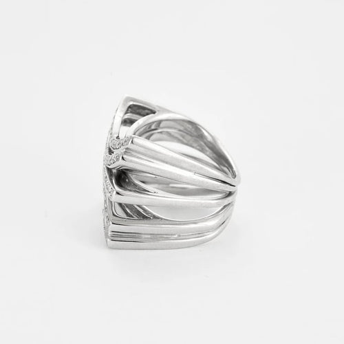 Bague 54 Bague chevalière en or blanc 18k à 5 rangs de diamants 58 Facettes M8872