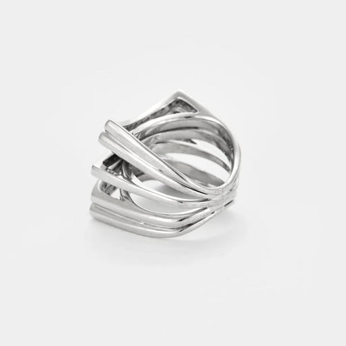 Bague 54 Bague chevalière en or blanc 18k à 5 rangs de diamants 58 Facettes M8872