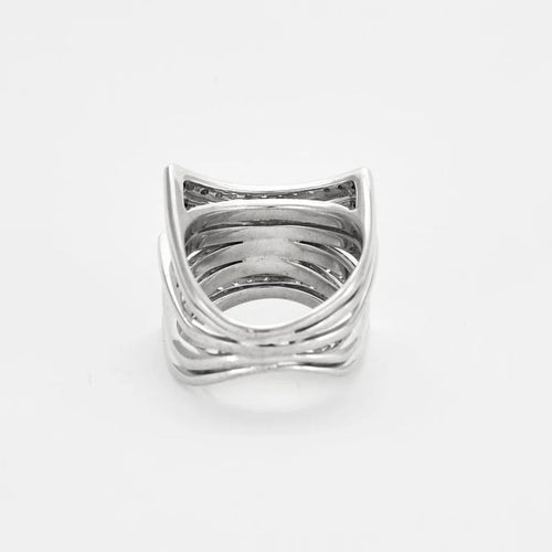 Bague 54 Bague chevalière en or blanc 18k à 5 rangs de diamants 58 Facettes M8872