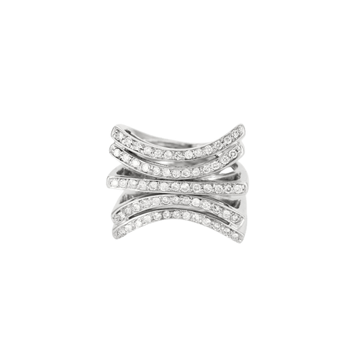 Bague 54 Bague chevalière en or blanc 18k à 5 rangs de diamants 58 Facettes M8872