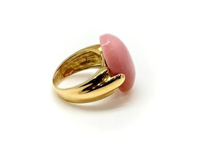 Bague 52 Bague en or jaune 18k sertie d’un corail cabochon 58 Facettes M9044