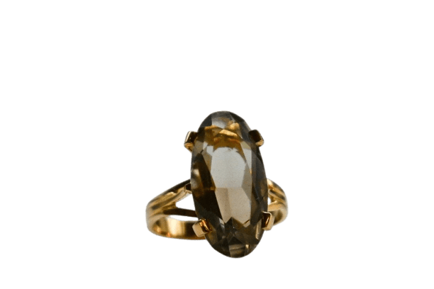Bague 50 Bague en or jaune 18 carats avec quartz fumé taille navette 58 Facettes
