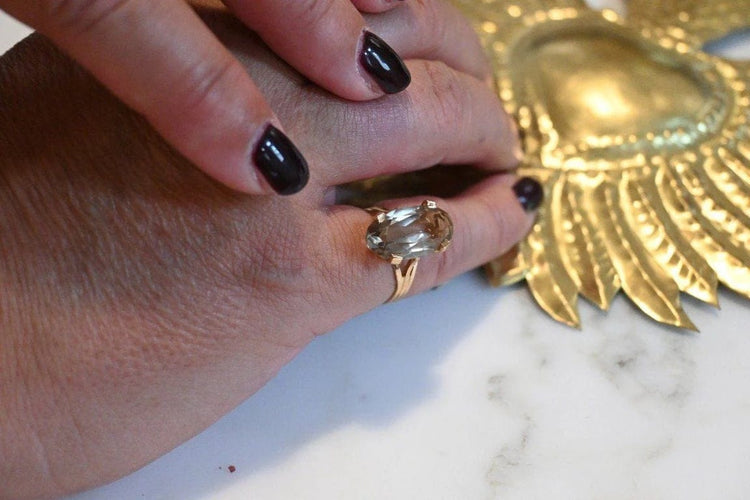 Bague 50 Bague en or jaune 18 carats avec quartz fumé taille navette 58 Facettes