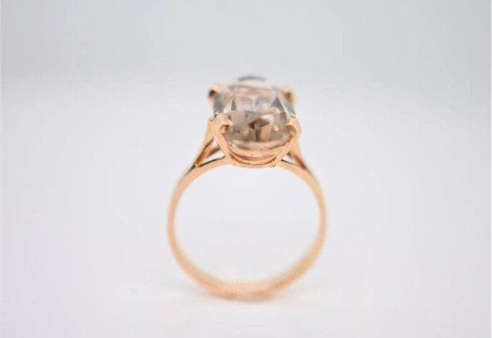 Bague 50 Bague en or jaune 18 carats avec quartz fumé taille navette 58 Facettes