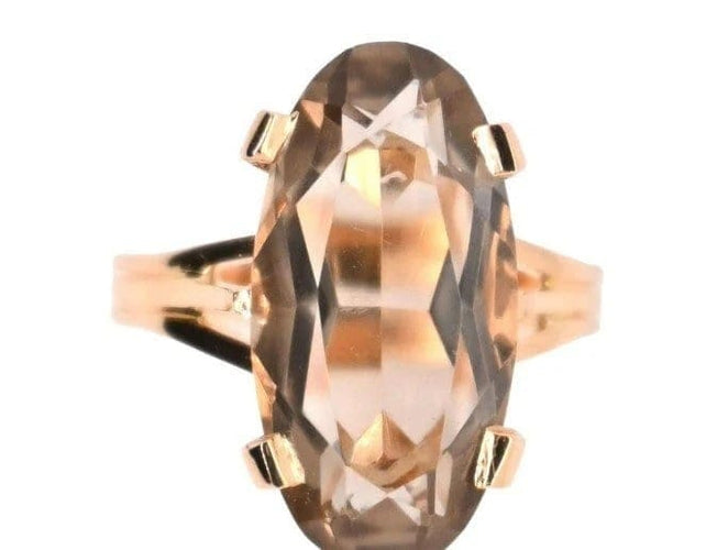 Bague 50 Bague en or jaune 18 carats avec quartz fumé taille navette 58 Facettes