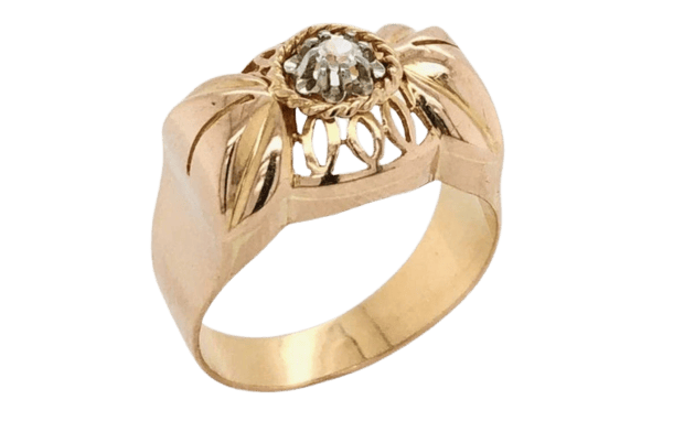 Bague 55.5 Bague rétro quartz blanc en or rose 18 carats 58 Facettes