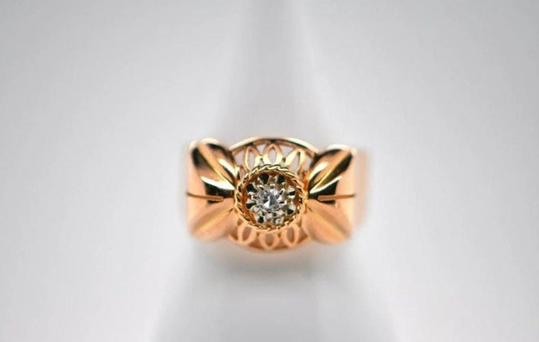 Bague 55.5 Bague rétro quartz blanc en or rose 18 carats 58 Facettes