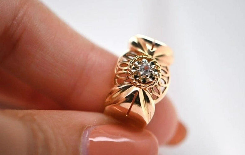 Bague 55.5 Bague rétro quartz blanc en or rose 18 carats 58 Facettes