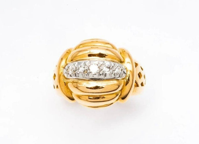 Bague 54 Bague dôme Art déco en or jaune 18 carats et diamants 58 Facettes