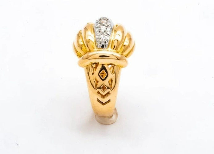 Bague 54 Bague dôme Art déco en or jaune 18 carats et diamants 58 Facettes