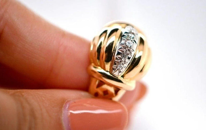 Bague 54 Bague dôme Art déco en or jaune 18 carats et diamants 58 Facettes
