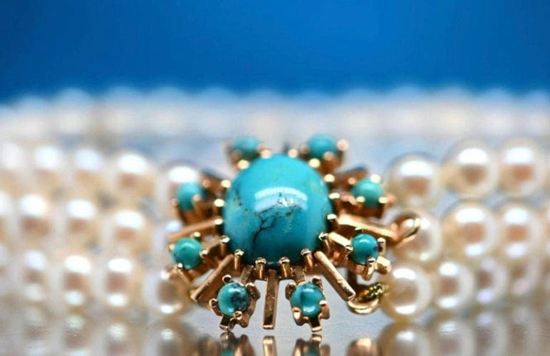 Bracelet Bracelet perles Akoya et turquoises en or jaune 18 carats 58 Facettes