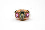 Bague 53.5 Bague cocktail en or rose 18 carats, saphir vert, saphirs roses et diamants 58 Facettes