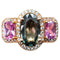 Bague 53.5 Bague cocktail en or rose 18 carats, saphir vert, saphirs roses et diamants 58 Facettes