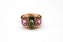 Bague 53.5 Bague cocktail en or rose 18 carats, saphir vert, saphirs roses et diamants 58 Facettes
