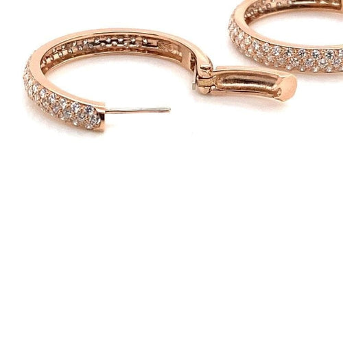 Boucles d'oreilles Boucles d’oreilles créoles Art déco pavées de diamants en or rose 18 carats 58 Facettes 380726