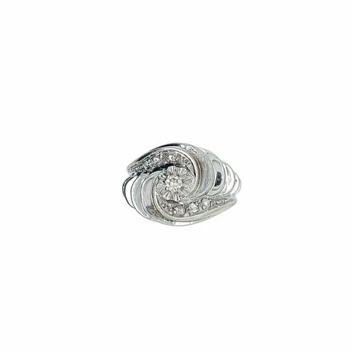 Bague 53 Bague Art déco coquillage en or blanc 18 carats et diamants 58 Facettes