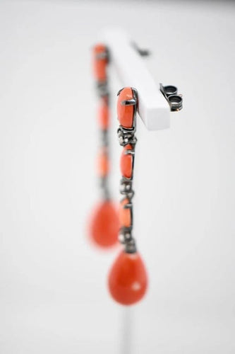 Boucles d'oreilles Boucles d'oreilles en or noir 18 carats, corail et diamants 58 Facettes