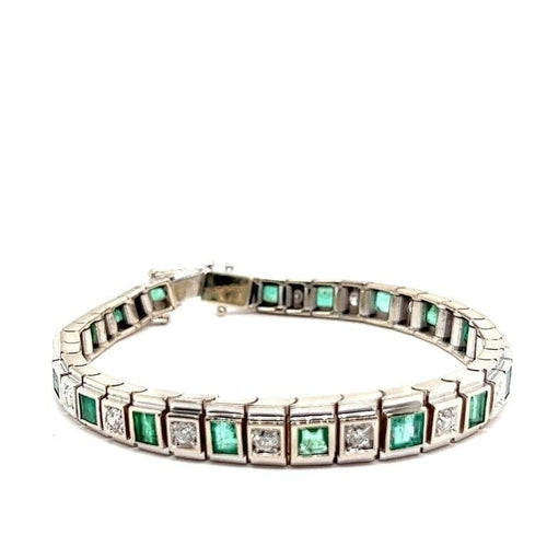 Bracelet Bracelet Art déco en or blanc, diamants et émeraudes 58 Facettes