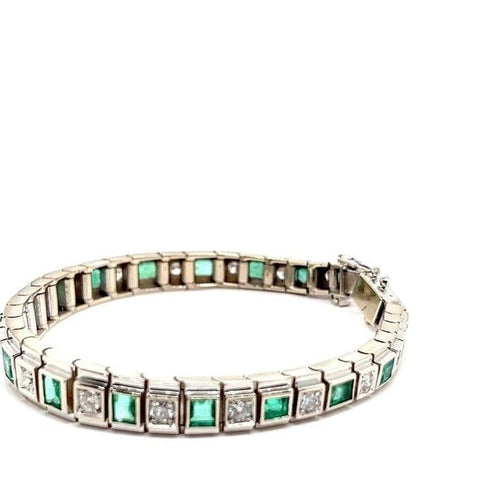 Bracelet Bracelet Art déco en or blanc, diamants et émeraudes 58 Facettes