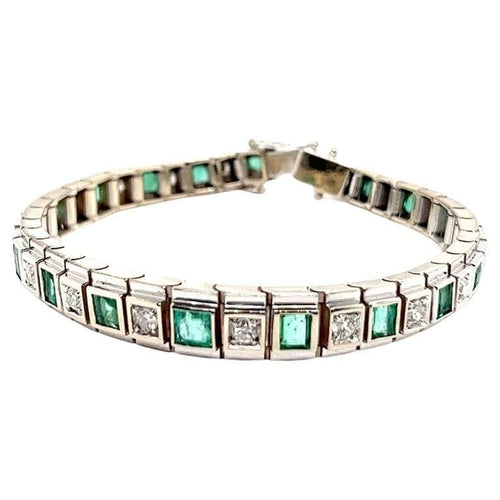 Bracelet Bracelet Art déco en or blanc, diamants et émeraudes 58 Facettes